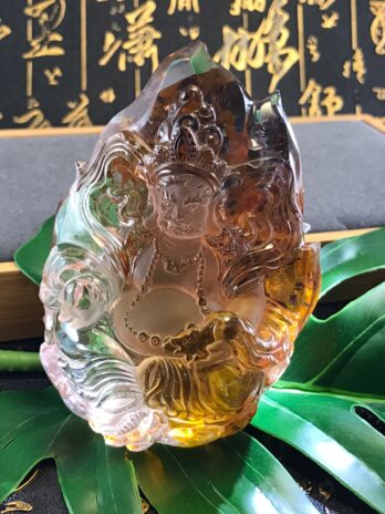 天然紅膠花財神雕件(附座)