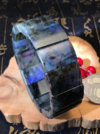 寬版拉長石藍綠暈多彩手排