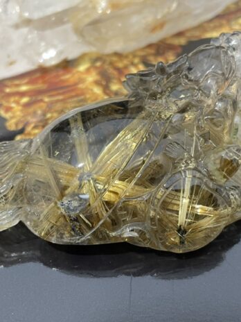 精品級清透板鈦米字鈦晶花母子龍龜雕件