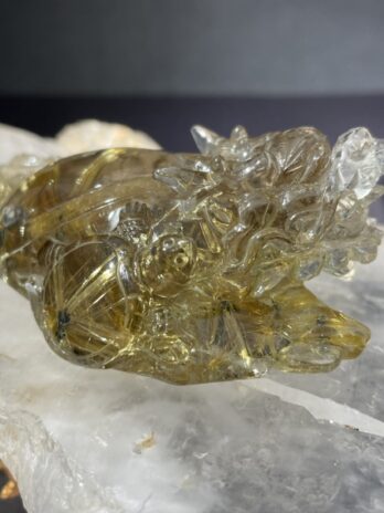 精品級清透板鈦米字鈦晶花母子龍龜雕件